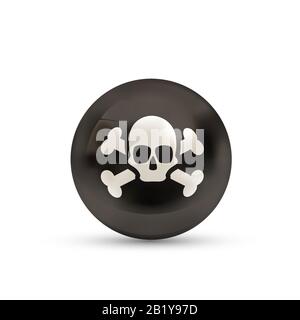 Drapeau pirate avec crâne et os projetés comme un brillant sphère sur fond blanc Illustration de Vecteur