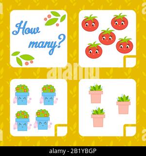 Jeu de comptage pour enfants d'âge préscolaire pour le développement de capacités mathématiques. Comptez le nombre d'objets dans l'image. Avec un endroit pour nous Illustration de Vecteur