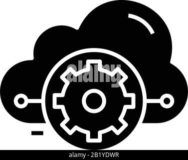 Icône noire de maintenance de nuage, illustration de concept, symbole vectoriel plat, signe glyphe. Illustration de Vecteur