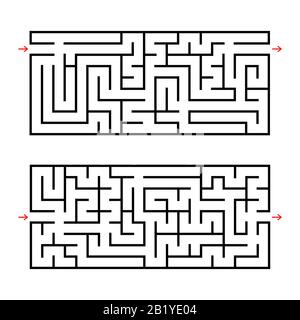 Ensemble de deux labyrinthe rectangulaires. Un jeu intéressant pour les enfants. Illustration vectorielle plate simple Illustration de Vecteur