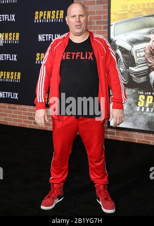 Westwood, États-Unis. 27 février 2020. Westwood, LOS ANGELES, CALIFORNIE, États-Unis - 27 FÉVRIER: James Dumont arrive à la première de Los Angeles du "Spenser Confidential" de Netflix qui s'est tenue au Regency Village Theatre le 27 février 2020 à Westwood, Los Angeles, Californie, États-Unis. ( Crédit: Image Press Agency/Alay Live News Banque D'Images