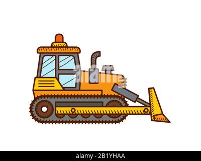 Bulldozer isolé sur fond blanc. Icône de construction. Illustration de Vecteur