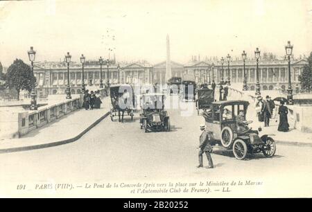 Carte postale du trafic sur le Pont de la Concorde, Paris, France 1911 Banque D'Images