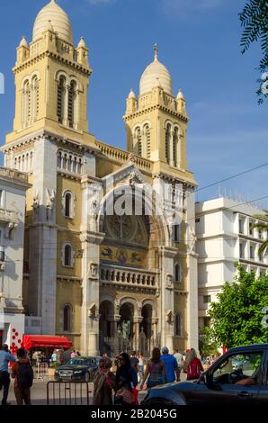 Tunisie, Tunis. 17 Septembre 2016. Cathédrale Saint Vincent de Paul, temple au centre de la capitale Banque D'Images