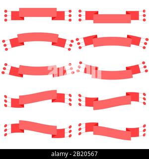 Jeu de 10 rubans de bannière isolés rouges plats. Adapté à la conception. Illustration de Vecteur