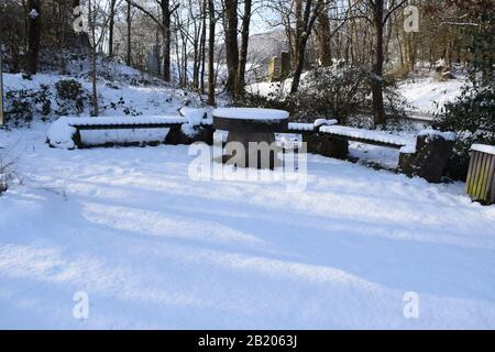 Neige à Maria Laach, Eifel Banque D'Images