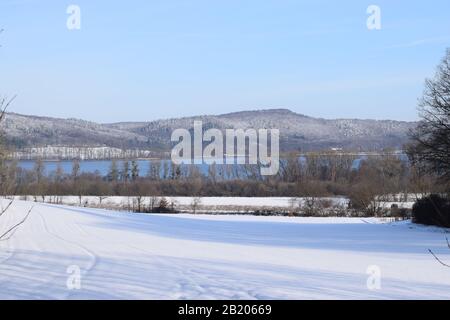 Neige à Maria Laach, Eifel Banque D'Images