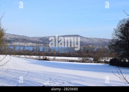 Neige à Maria Laach, Eifel Banque D'Images