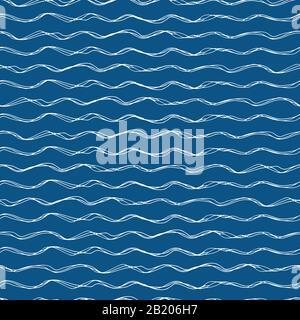 Lignes ondulées fond de motif vectoriel transparent. Toile de fond des vagues de la mer dessinées à la main. Illustration de rayures géométriques marines abstraites. Pour Illustration de Vecteur