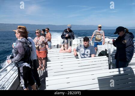 Les touristes apprécient et l'observation des baleines l'après-midi au large de la côte californienne, Santa Barbara, États-Unis d'Amérique Banque D'Images