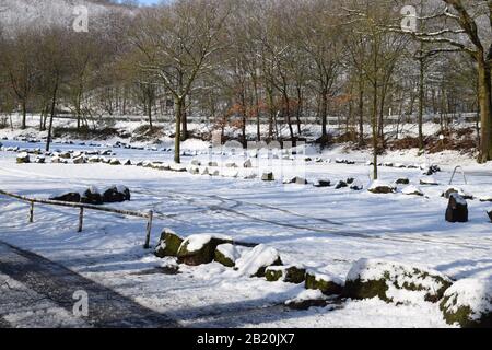 Neige à Maria Laach, Eifel Banque D'Images