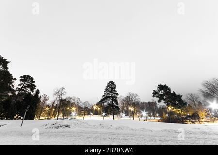 Helsinki, Finlande. Le parc Sibelius (Sibeliuksen puisto) en hiver froid, couvert de glace et de neige Banque D'Images