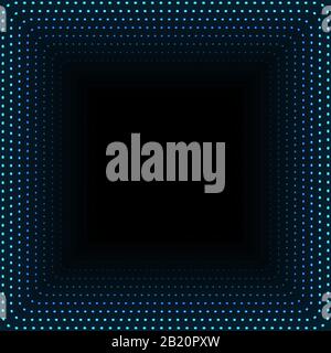 Tunnel carré infini de points lumineux. Résumé indique le contexte de la cyber-technologie. Illustration vectorielle Illustration de Vecteur