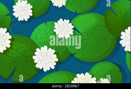 lotus blanc fleurs et feuilles sur fond bleu vectoriel Illustration de Vecteur