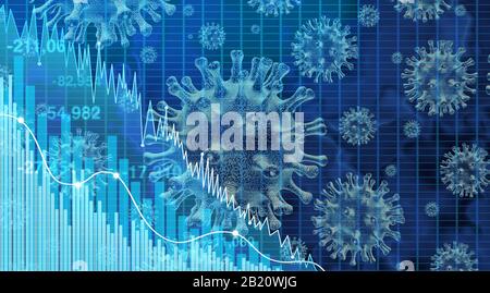 L'économie et les soins de santé comme une pandémie économique peur et des peurs de coronavirus ou Une Épidémie de virus et la Bourse se vendent comme une récession financière de stock. Banque D'Images