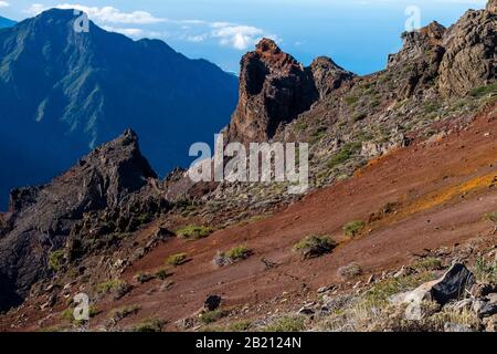 Mirador de Los Andenes avec mur de roche de lave la Pared de Roberto, la Palma, îles Canaries, îles Canaries, Espagne Banque D'Images