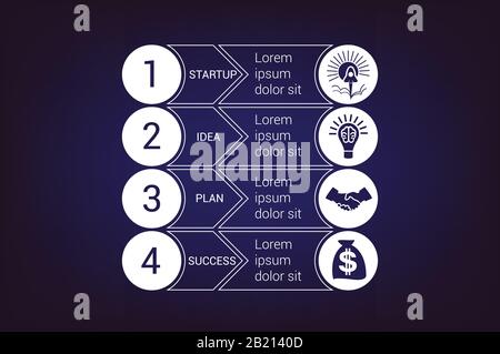 Jeux de lignes de démarrage modèles d'infographie à partir de cercles et de bandes horizontales 4 positions pour la zone de texte, possibilité d'utiliser pour le flux de travail, la bannière, le diagramme, nous Illustration de Vecteur