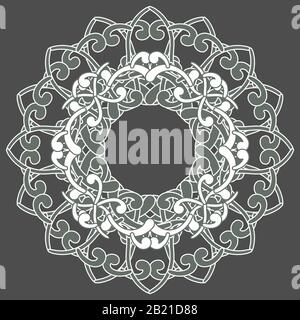 Contour celtic mandala en couleur blanche et demi-tons de vert sur fond gris Illustration de Vecteur