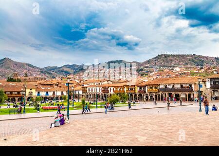 Plaza De Armas, Cusco, Vallée Sacrée, Pérou Banque D'Images