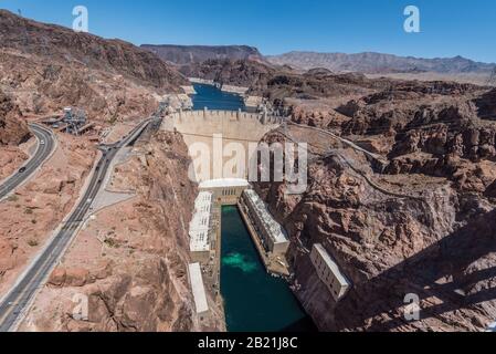 Vue depuis le pont de Hoover Dam Arizona États-Unis. Banque D'Images