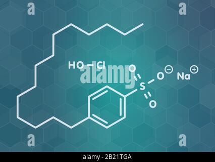 Molécule antiseptique d'oxychlorolampant de sodium, illustration Banque D'Images