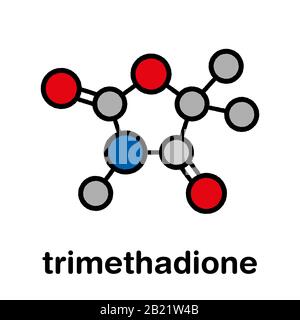 Molécule de médicament anticonvulsivant de Triméthadione, illustration Banque D'Images