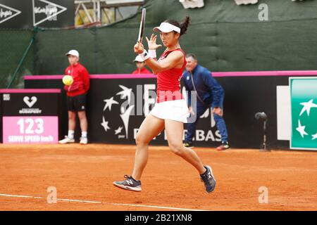 Carthagène, Espagne. 7 février 2020. Misaki Doi (JPN) tennis : Misaki Doi du Japon lors du 2ème match contre Carla Suarez d'Espagne sur la coupe de la Fed ITF par BNP Paribas qualificateurs pour finale au Centro de Tenis la Manga Club à Cartagena, Espagne . Crédit: Mutsu Kawamori/Aflo/Alay Live News Banque D'Images