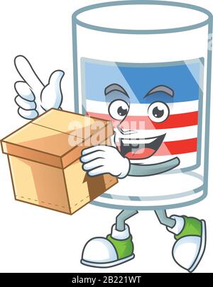 Un charmant style mascotte en verre à rayures aux États-Unis avec une boîte Illustration de Vecteur