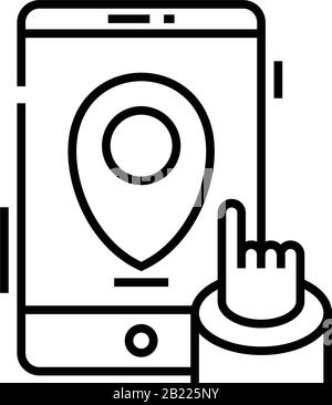 Icône de ligne de guidage mobile, signe de concept, illustration vectorielle, symbole linéaire. Illustration de Vecteur