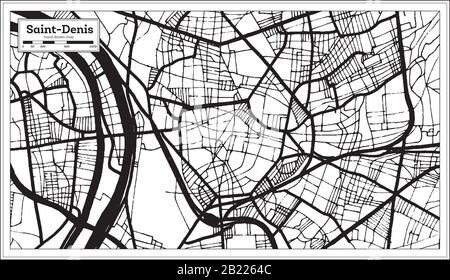 Saint-Denis France Carte En Couleur Noire Et Blanche. Illustration Vectorielle. Carte Des Contours. Illustration de Vecteur