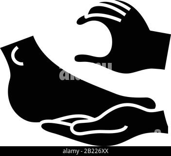 Icône noire feet CARE, illustration conceptuelle, symbole vectoriel plat, signe glyphe. Illustration de Vecteur