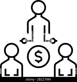 Icône de ligne de répartition de l'argent, signe concept, illustration vectorielle, symbole linéaire. Illustration de Vecteur