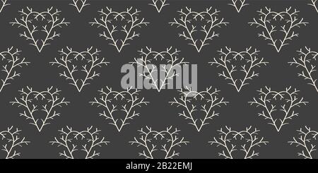 Motif sans couture en branches d'arbre coeurs. Monochrome, minimaliste, triste motif de jour de Valentin Illustration de Vecteur