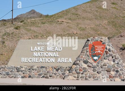 Bienvenue À Lake Mead National Recreation Area Sign, Mohont County, Arizona Usa Banque D'Images