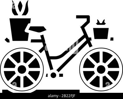 Icône noire décorative bycicle, illustration conceptuelle, symbole vectoriel plat, signe glyphe. Illustration de Vecteur