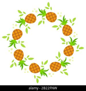 Une couronne ronde d'ananas avec des feuilles vertes. Illustration vectorielle plate simple. Illustration de Vecteur