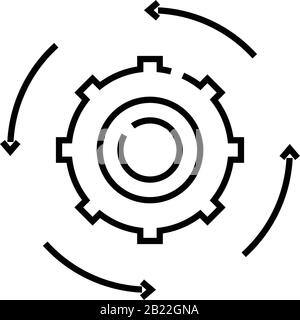 Icône de ligne de procédé de mécanisation, signe de concept, illustration vectorielle, symbole linéaire. Illustration de Vecteur