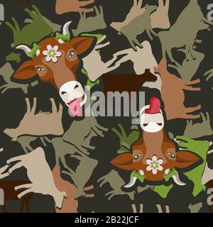 Silhouette de visage de vache sans couture sur fond vert foncé. Image vectorielle Illustration de Vecteur