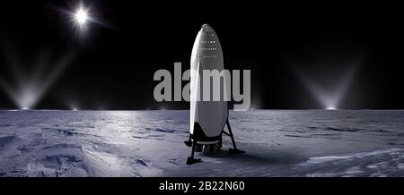 Mars - 24 Oct 2019 - l'impression de l'artiste d'un vaisseau spatial SpaceX approchant la planète Saturne. Le vaisseau SpaceX possède un carénage de charge utile de 9 mètres Banque D'Images