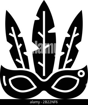 Icône noire de masque de plume, illustration de concept, symbole plat vectoriel, signe glyphe. Illustration de Vecteur