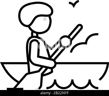 Icône de ligne de kayakiste, signe de concept, illustration vectorielle, symbole linéaire. Illustration de Vecteur