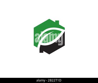 logo hexagonal maison avec espace négatif feuilles montrant un maison durable de bâtiment écologique Illustration de Vecteur