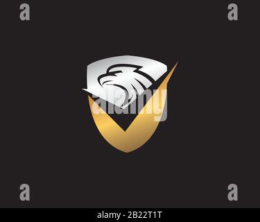 tête de faucon d'aigle d'or espace négatif à l'intérieur d'un or et blindage argent Illustration de Vecteur