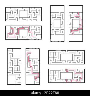 Jeu de mazes rectangulaires pour enfants. Un jeu de puzzle. Illustration vectorielle plate simple isolée sur fond blanc. Avec la bonne réponse Illustration de Vecteur