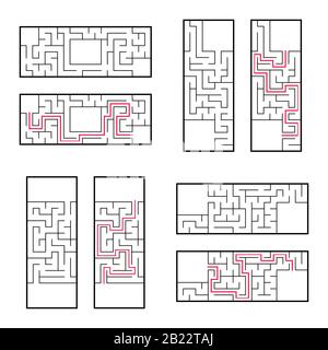 Jeu de mazes rectangulaires pour enfants. Un jeu de puzzle. Illustration vectorielle plate simple isolée sur fond blanc. Avec la bonne réponse Illustration de Vecteur