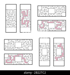 Jeu de mazes rectangulaires pour enfants. Un jeu de puzzle. Illustration vectorielle plate simple isolée sur fond blanc. Avec la bonne réponse Illustration de Vecteur
