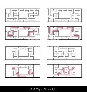 Jeu de mazes rectangulaires pour enfants. Un jeu de puzzle. Illustration vectorielle plate simple isolée sur fond blanc. Avec la bonne réponse Illustration de Vecteur