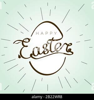 Joyeuses Pâques avec des oreilles de rebbit silhouette derrière l'oeuf. La plus grande bannière de vacances chrétienne dans le style rétro. Vecteur Illustration de Vecteur