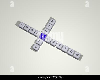 Combinaison de l'éthique des applications construite par des lettres cubes du point de vue supérieur, excellente pour la présentation du concept. Illustration tridimensionnelle Banque D'Images