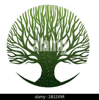 Vert kalpataru Kalpapriksha arbre symbolique en forme de cercle rond avec effet neige grain vintage Illustration de Vecteur